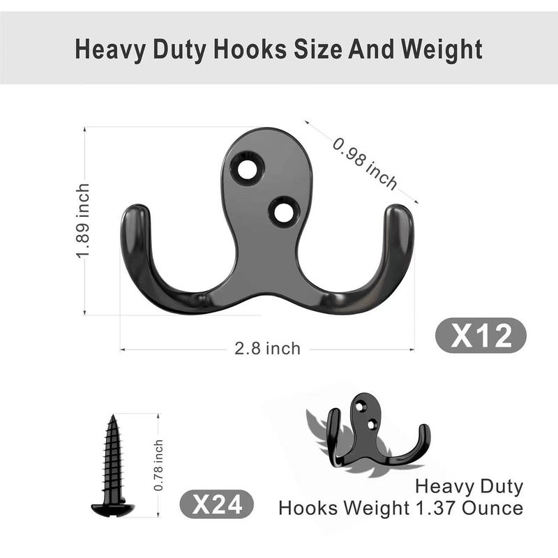 ZAYBOD 12 PCS Heavy Duty Coat Hooks - Wall Mounted Hooks for Coats  Backpacks  Robes & Hats - Includes 24 Screws - Image 2